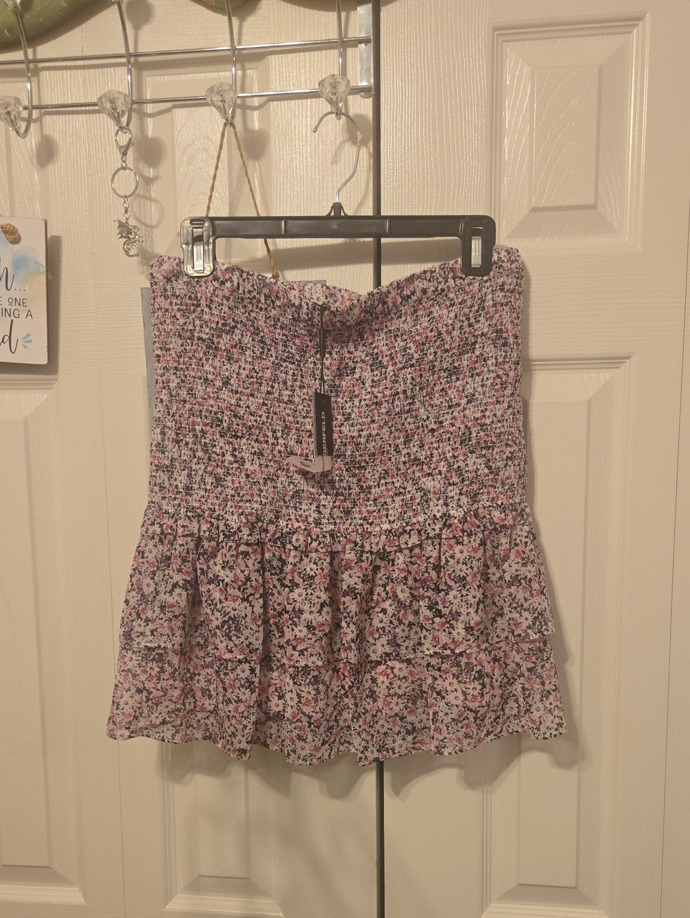 Karl Lagerfeld Pink Floral Smocked Mini Skirt